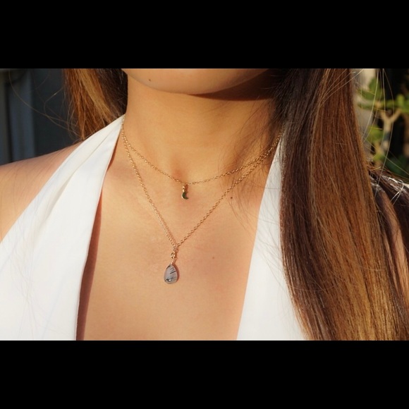 Tourmilated Quartz Crystal Necklace, Double Chain - Picture 2 of 7